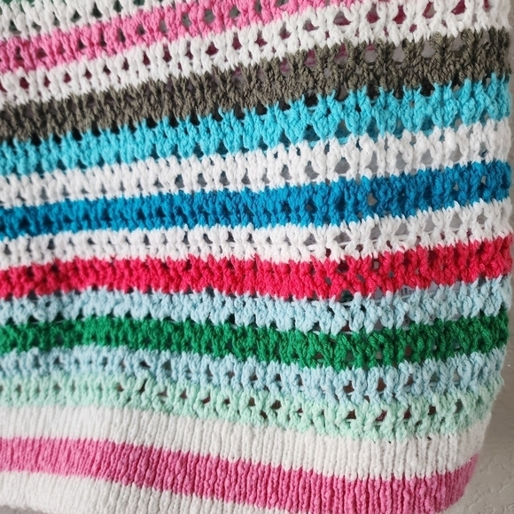 Talbots Crochet Knit Multicolor Crewneck Sleeveless Sweater Sunset Stripe Boho L - Picture 9 of 11